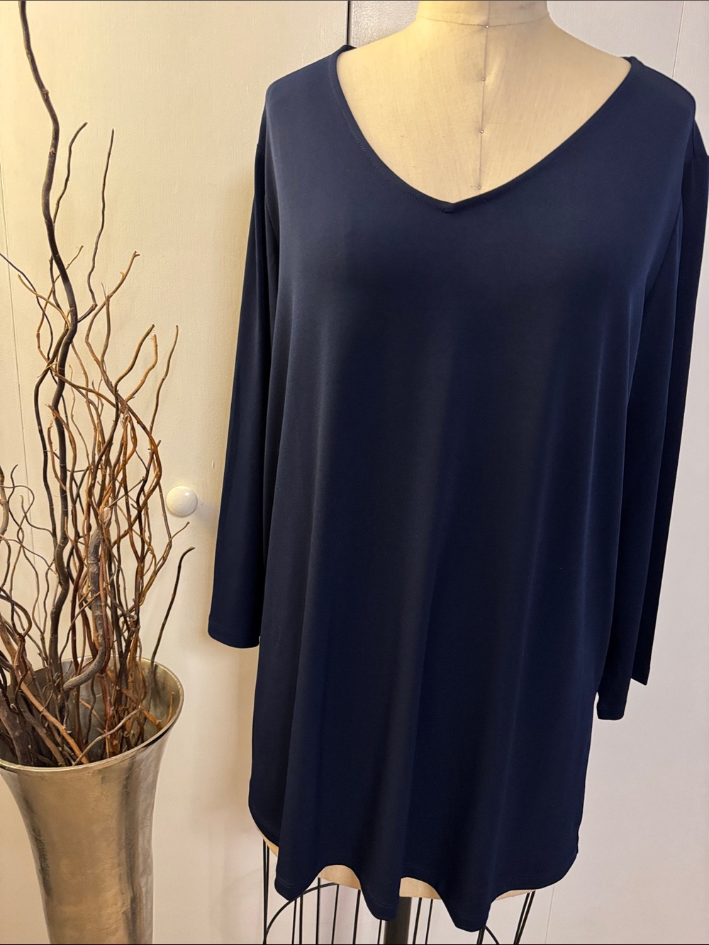 Susan Graver Navy V-Neck Long Sleeve Tunic